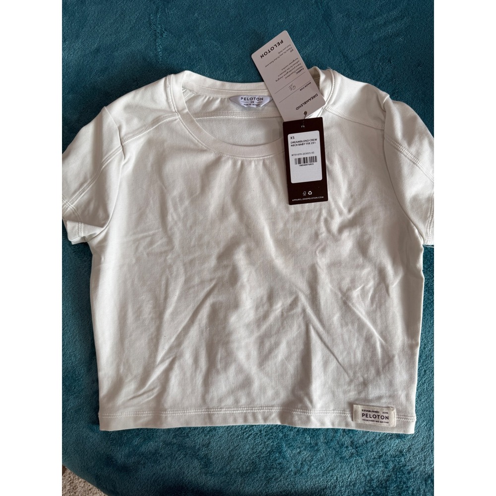 Peloton Dreamblend Crew Neck Baby Tee White Short Sleeve Crop Top WT01070 XS NEW
